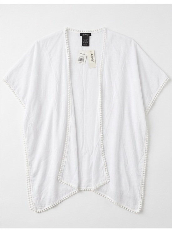 Reitmans Other - NWT Reitmans White Pom-Pom Trim Beach Cover Up Kimono Wrap Boho Vacation